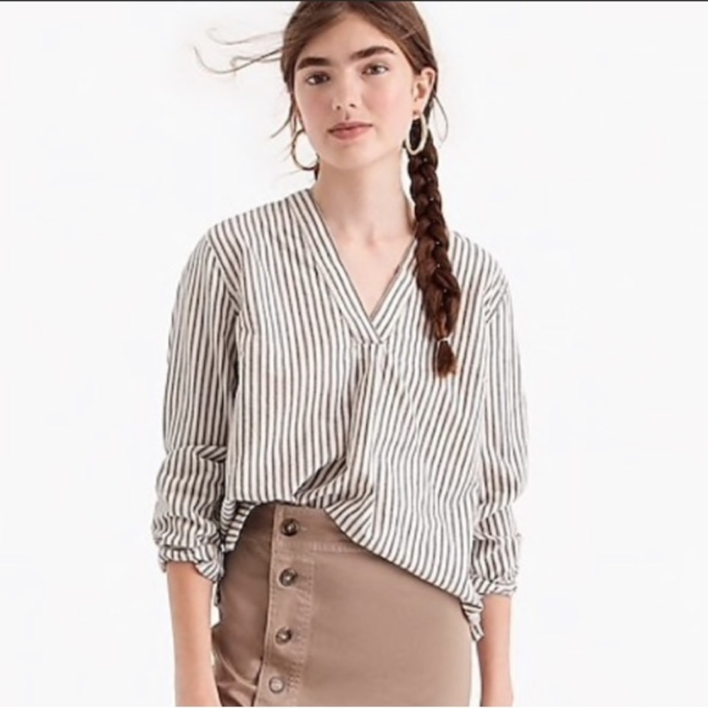 JCrew Point Sur Indigo Stripe Cotton V-neck Popover